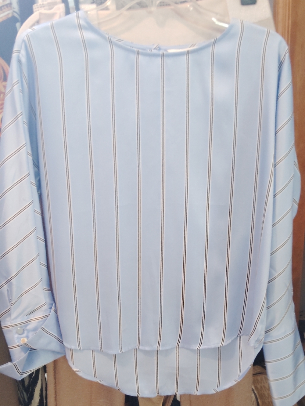 Express Light Blue and Navy Satin French Cuff Top XS 4